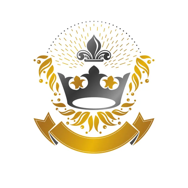 Royal Crown Embleem Geïsoleerd Witte Achtergrond — Stockvector