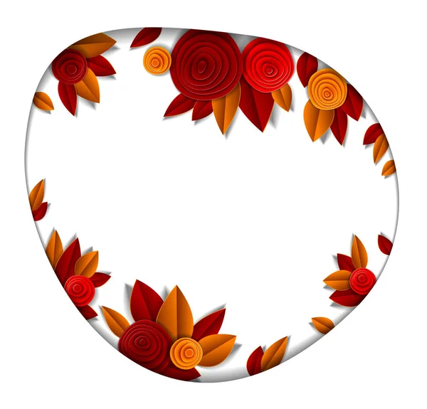 Hintergrund Mit Blumen Und Herbstblättern Papierschnitt Stil — Stockvektor