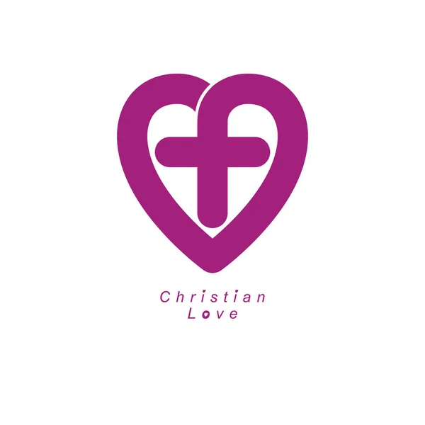 Logo Conceptuel God Christian Love Associé Croix Chrétienne Cœur — Image vectorielle
