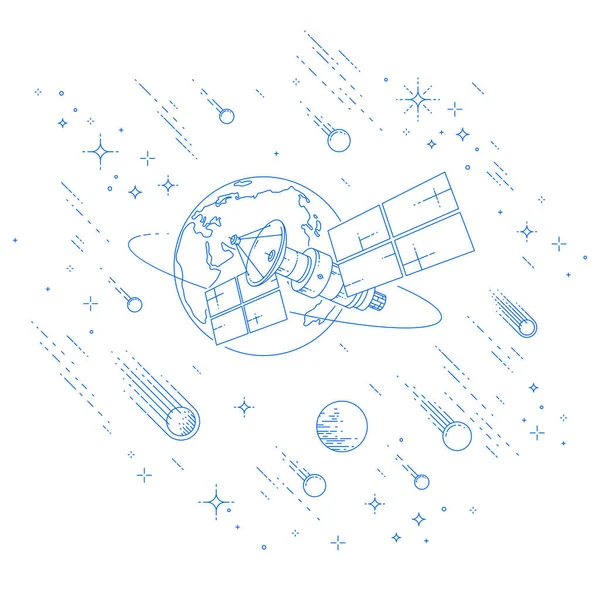 Vol Spatial Orbital Par Satellite Communication Autour Terre — Image vectorielle