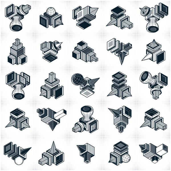 Verschillende Technische Constructies Collectie Abstracte Set — Stockvector