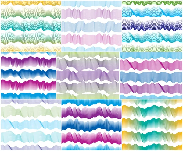 Ondas Conjunto Padrões Sem Costura Linhas Curva Água Escorrendo —  Vetores de Stock