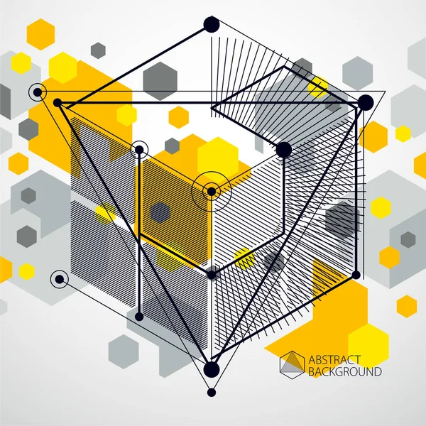 Engineering Technological Yellow Vector Wallpaper Made Cubes Lines — Stock Vector