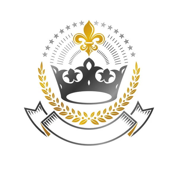 Emblema Royal Crown Logotipo Vecchio Stile Sfondo Bianco — Vettoriale Stock