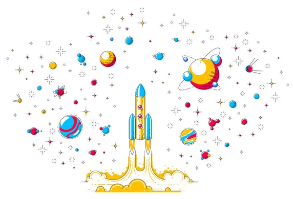 Rocket Launch Undiscovered Space Vector Illustration Isolated White — Stock Vector