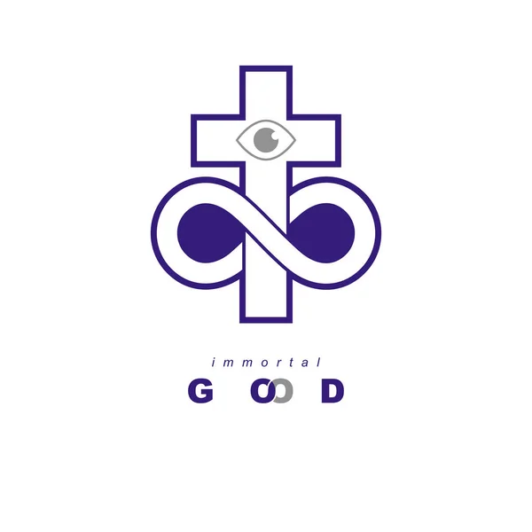 Designul Simbolului Veşnic Lui Dumnezeu Combinat Bucla Infinită Crucea Creştină — Vector de stoc