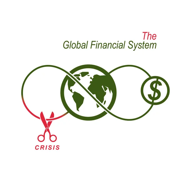 Crisis Sistema Financiero Mundial Logo Conceptual Sobre Fondo Blanco — Vector de stock