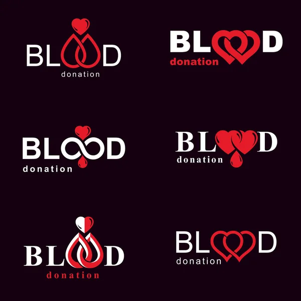 黒い背景に血寄付ロゴのセット — ストックベクタ