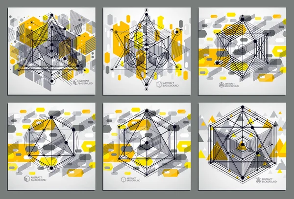 Abstrakte Geometrische Isometrische Gelbe Hintergründe Gesetzt — Stockvektor