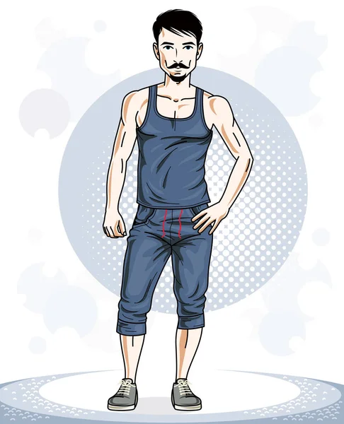 Vektor Illustration Eines Sportlers Mit Bart Und Schnurrbart — Stockvektor