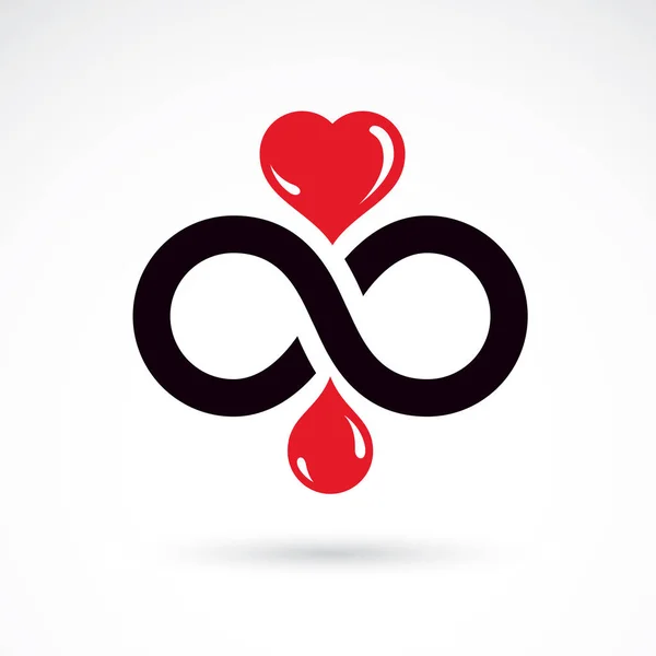 Red Heart Shape Composed Blood Drops Symbol Infinity — Stock Vector