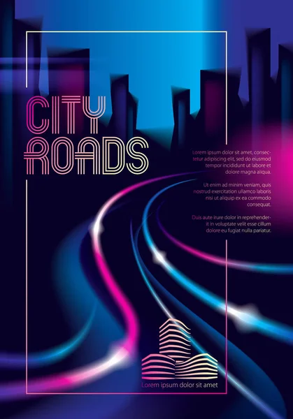 Traffic Lights Night City Road Blurred Lights — Stock Vector