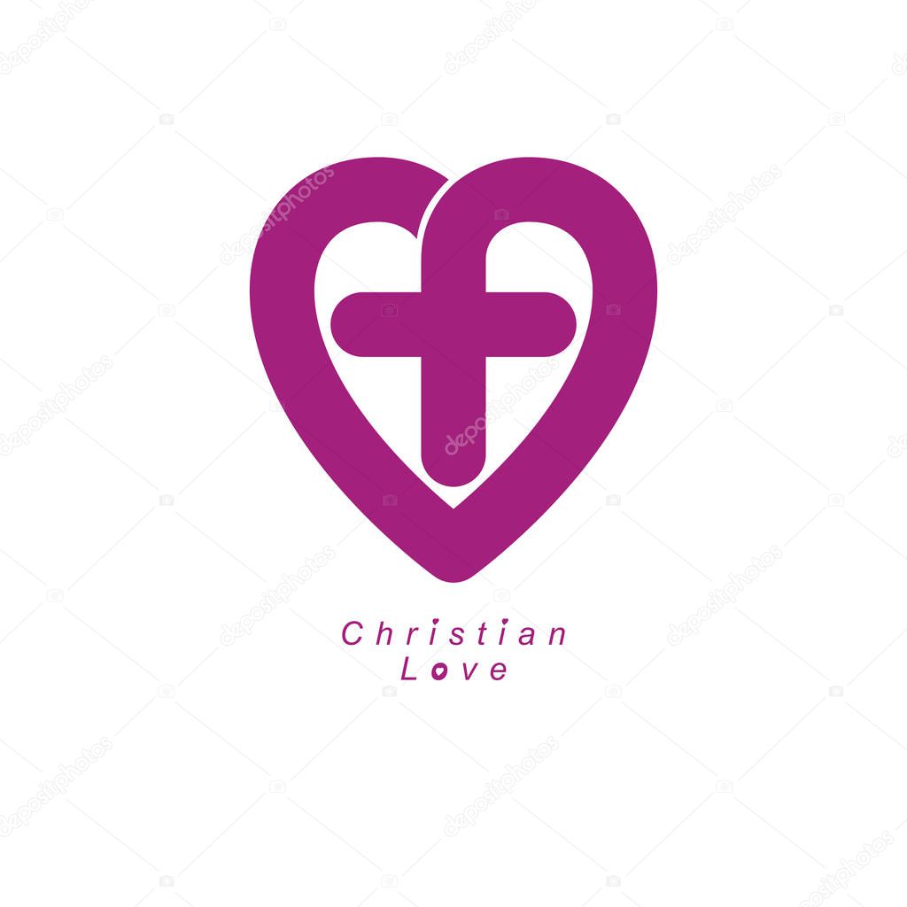 God Christian Love conceptual logo design combined with Christian Cross and heart