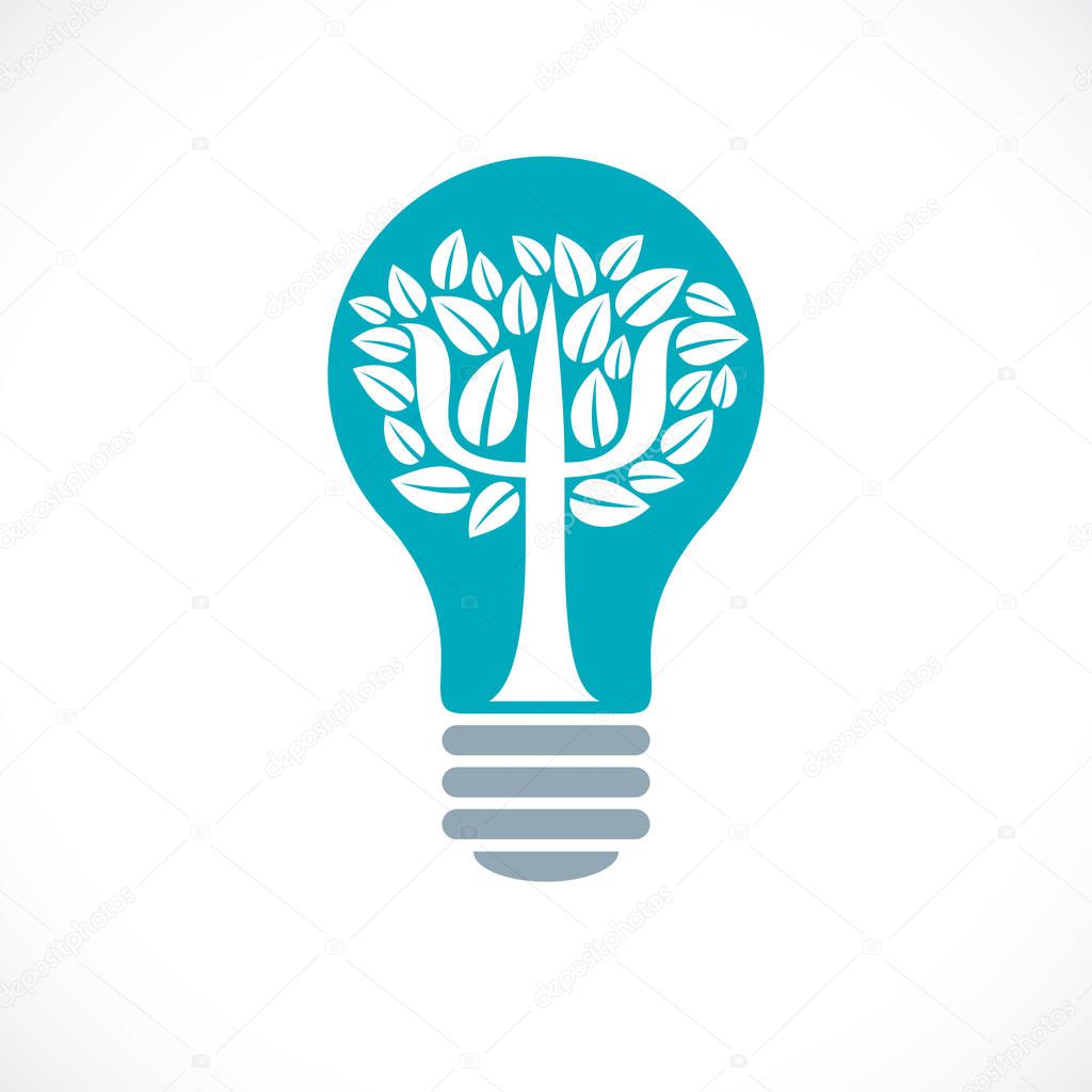 Tree with leaves inside of idea light bulb, vector