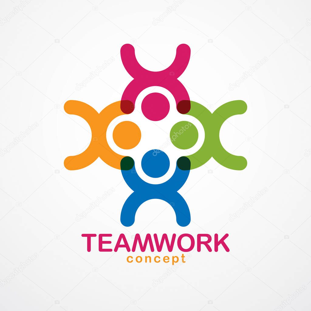 Teamwork businessman unity and cooperation concept created with simple geometric elements as people crew