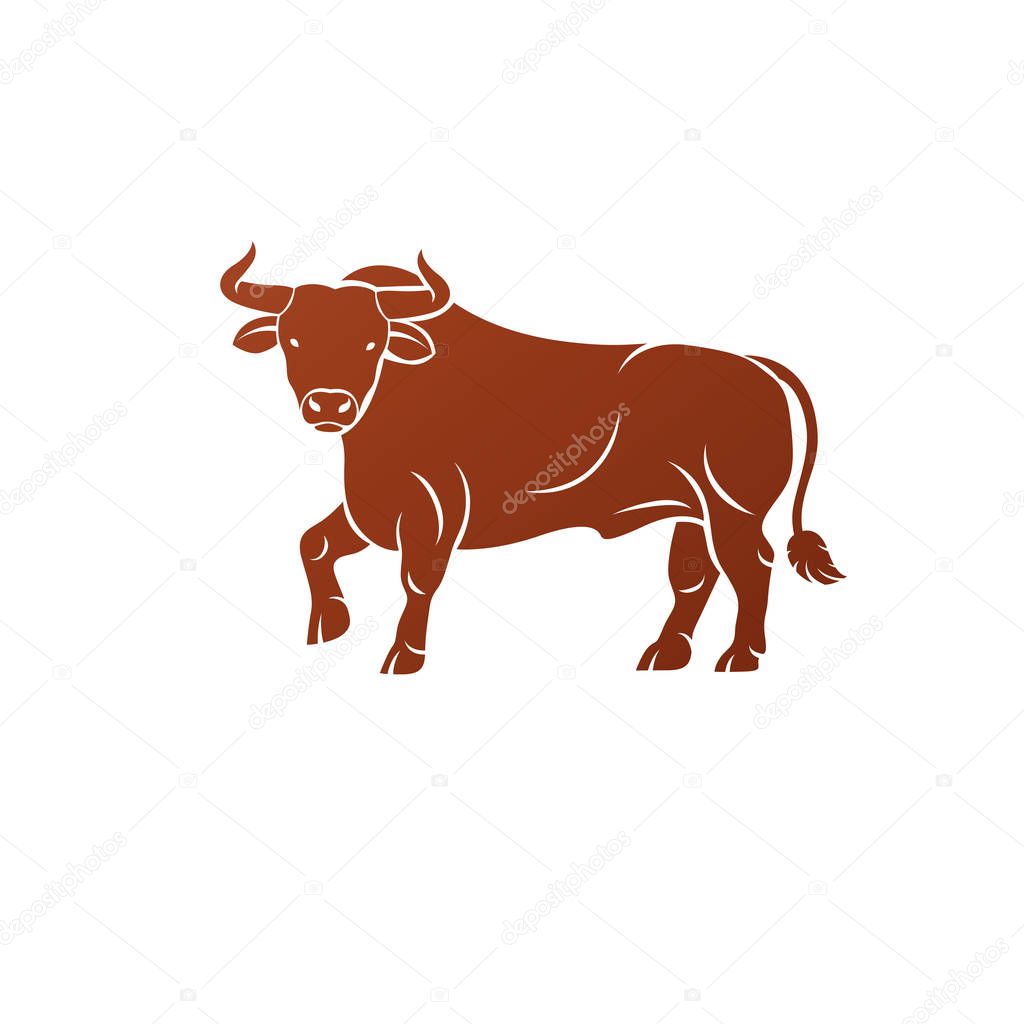 Bull ancient emblem element on white background