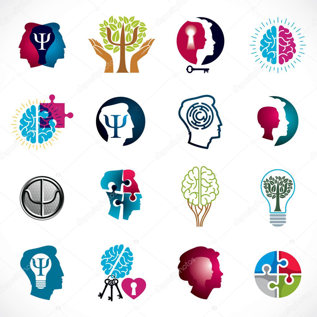 Brain and mental health vector conceptual icons