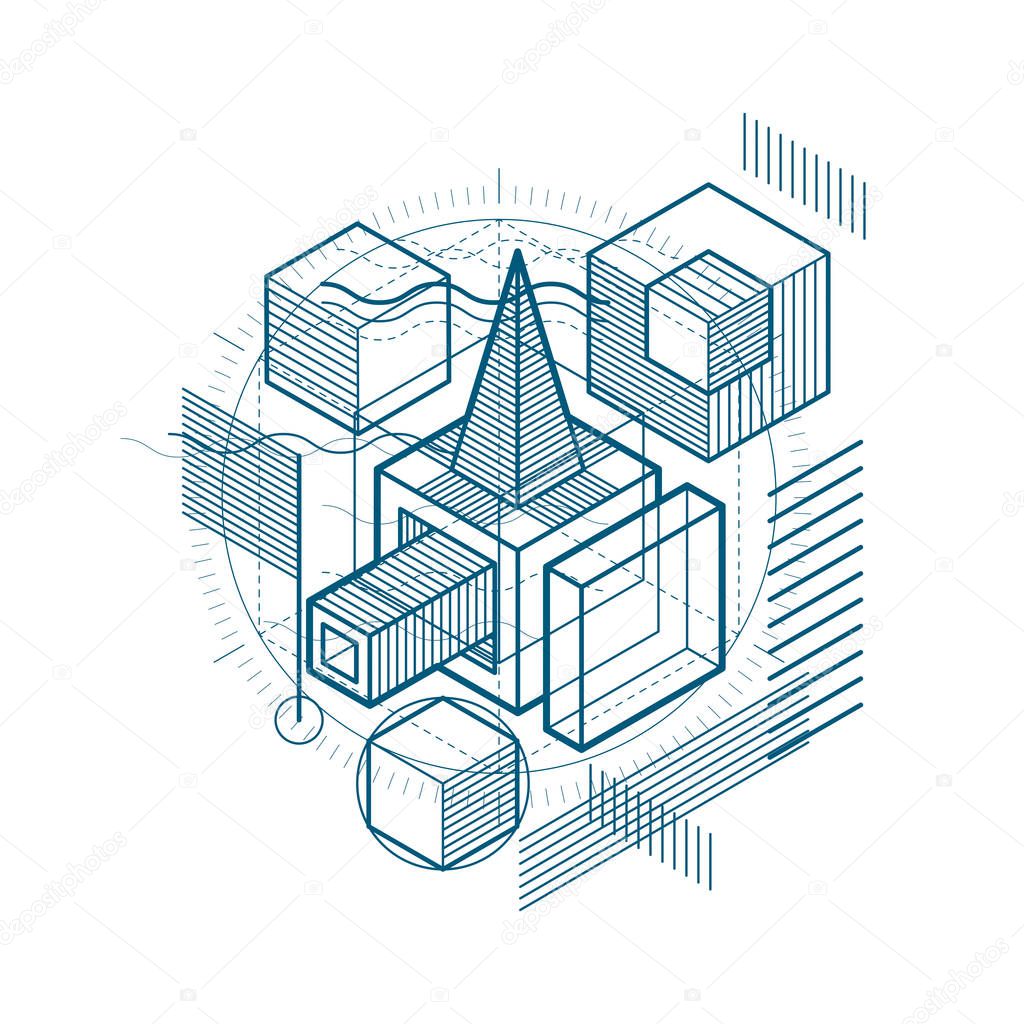 background with abstract isometric lines and figures