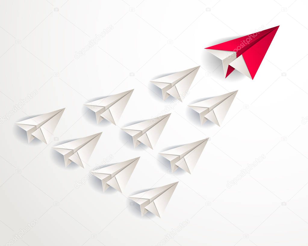 Leadership concept visualized with origami folded plane toys