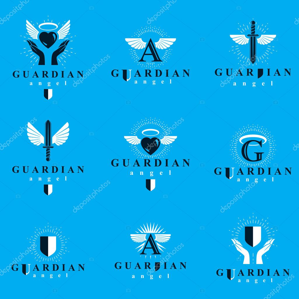 Holy spirit graphic vector logotypes collection on blue background