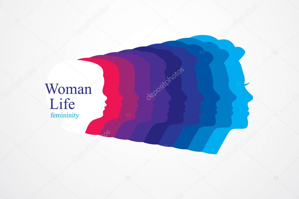 Colorful concept of growing woman on white background