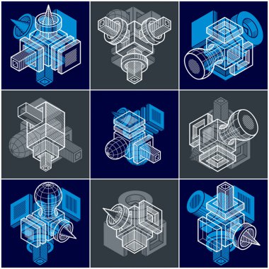 Vektör soyut farklı boyutlu geometrik şekiller koleksiyonu.