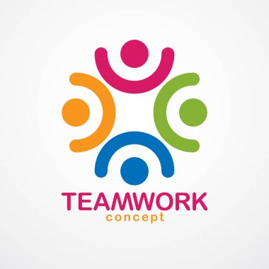 Basit geometrik öğelerle oluşturulan ekip çalışması ve dostluk kavramı 