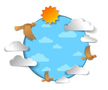 Dalgalar deniz, kuşlar, bulutlar ve güneş güzel deniz manzarası