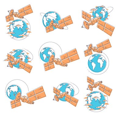 Uzay uçuşu, yörüngeli Uydular iletişim uzay istasyonu güneş panelleri ile uzay ve uydu anten plaka
