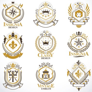 Hanedan Arması vintage logoları koleksiyonu kümesi