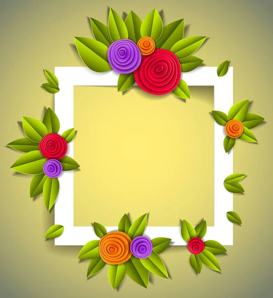 Hintergrund Mit Blumen Und Herbstblättern Scherenschnitt Stil — Stockvektor