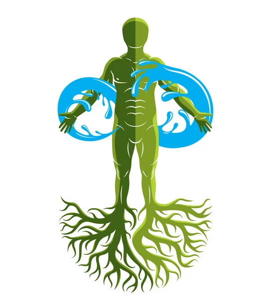Strong Athlete Tree Roots Limitless Symbol Composed Water Splash — Stock Vector
