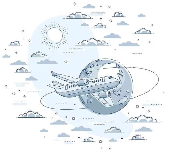 Airlines Air Travel Emblem Illustration Plane Airliner Planet Earth — Stock Vector