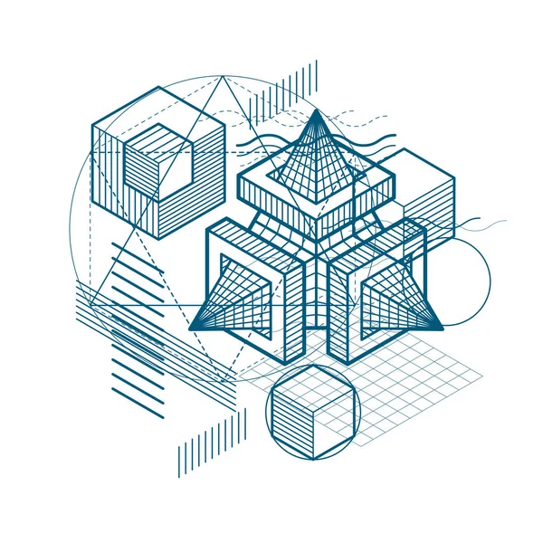 Construcción Isométrica Abstracta Forma Poligonal Vectorial — Archivo Imágenes Vectoriales
