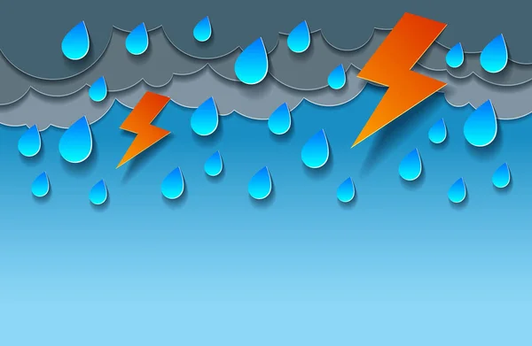 Gewitter Mit Blitz Und Fallenden Wassertropfen — Stockvektor