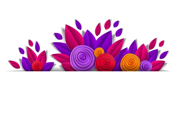 Fond Avec Des Fleurs Des Feuilles Automne Dans Style Coupe — Image vectorielle