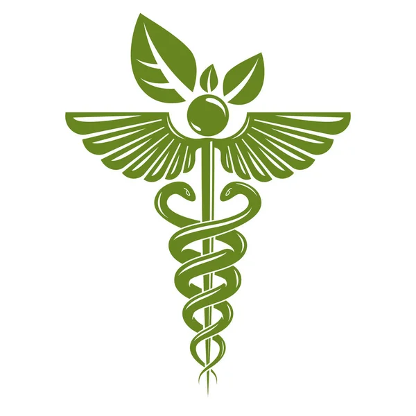 Caduceus Symbol Isolerad Vit Bakgrund — Stock vektor