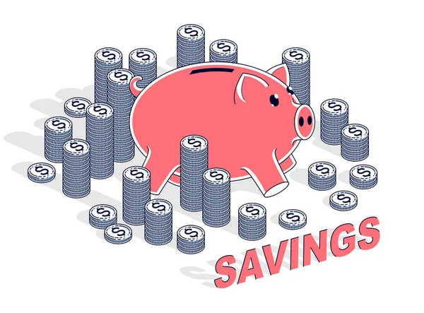 個人貯蓄の概念 セントで貯金コイン スタックは 白い背景で隔離 — ストックベクタ