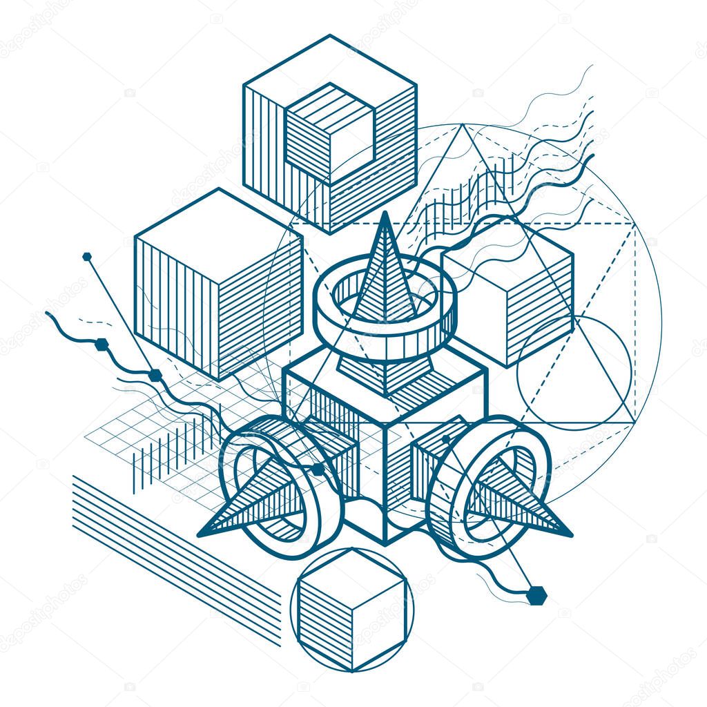 abstract isometric construction, vector polygonal shape