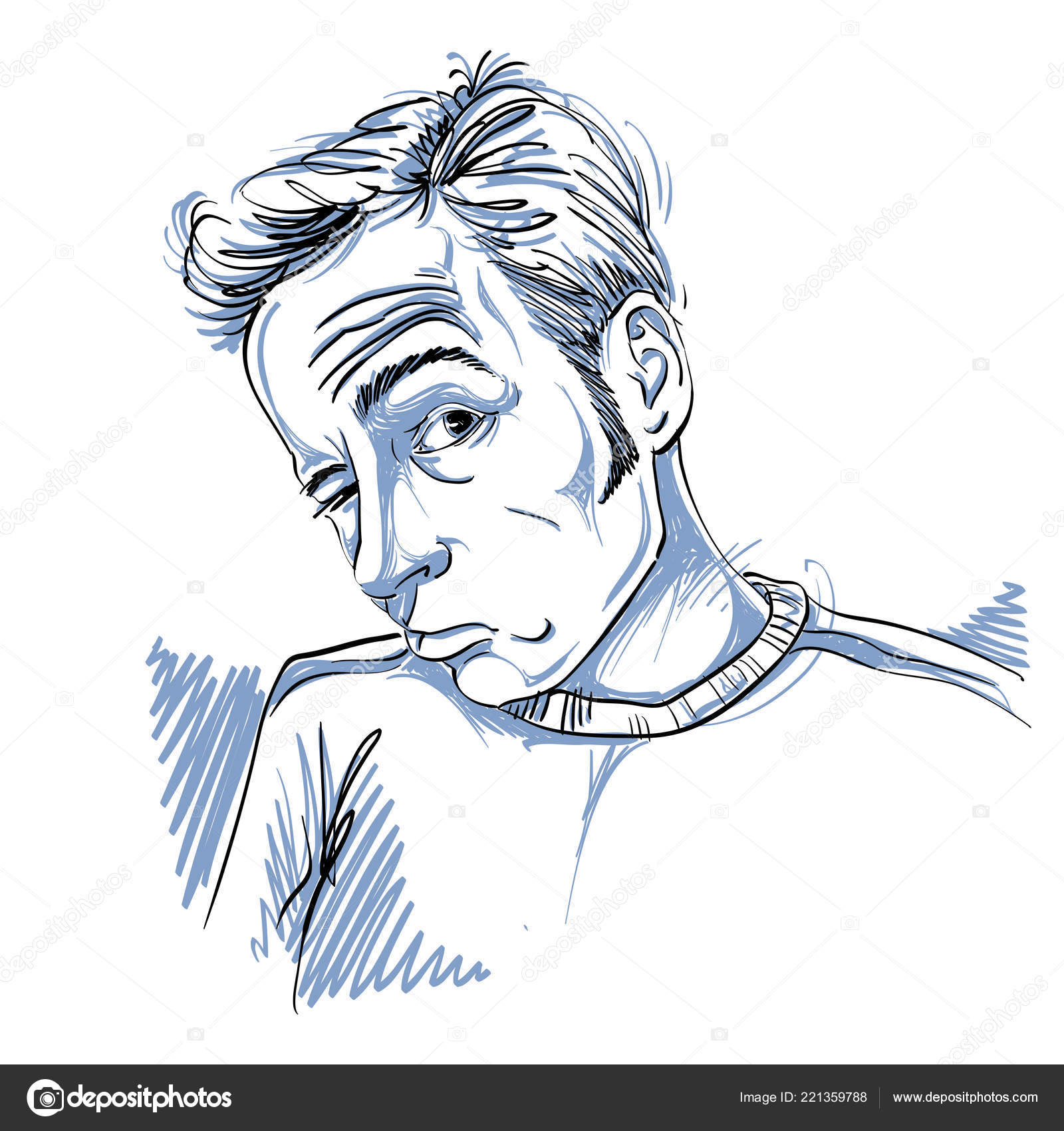 Vektortegning Full Mann Eller Gambler Med Rynker Pannen Svart Hvitt  stockvektor © Ostapius #221359788, image size:1600x1700