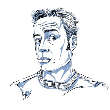 Şok adam, inkarcı Tema çizilmiş vektör Illustration. Tek renkli görüntüyü, yüz ifadelerini bir genç adam.