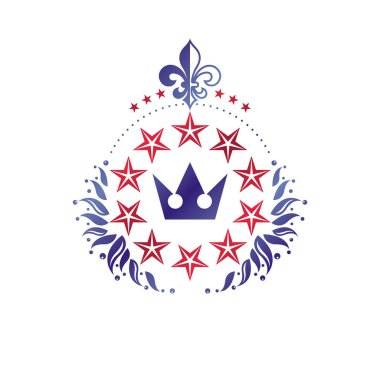 Eski Crown amblemi. Hanedan vektör tasarım öğesi. Retro tarzı etiket, Hanedanlık armaları logo. Beyaz arka plan üzerinde izole antika logo.