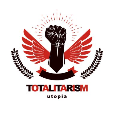 Yumruk kaldırdı ve özgürlük kanatlar kullanılarak oluşturulan vektör poster. Şeytani güç, siyasi propaganda olarak totaliter.