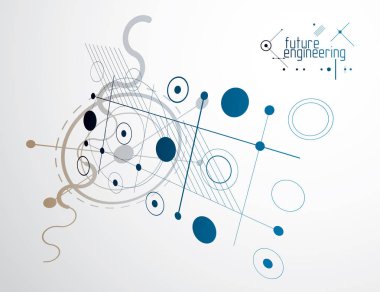 Teknik plan, grafik ve web tasarımında kullanmak için soyut mühendislik taslağı. Endüstriyel sistemin çizim vektörü çizgileri ve çemberlerle oluşturuldu.