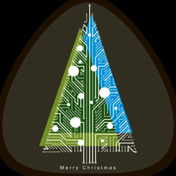 未来的なエバー グリーンのクリスマス ツリー 技術と科学の概念設計のベクター イラストです 休日およびお祝いのアイデア 技術と自然のバランスの概念 — ストックベクタ