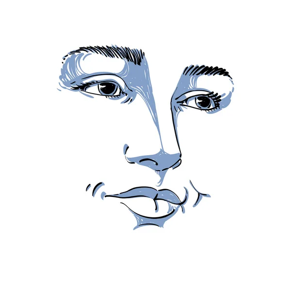 Retrato Mujer Tranquila Soñadora Delicada Dibujo Vectorial Blanco Negro Expresiones — Vector de stock