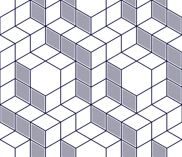 Geometriska Kuber Abstrakt Sömlös Mönster Vektor Bakgrund Teknik Stil Ingenjörslinje — Stock vektor