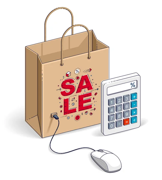 Online Shop Concept Web Store Internet Sales Shopping Bag Mouse — Stock Vector