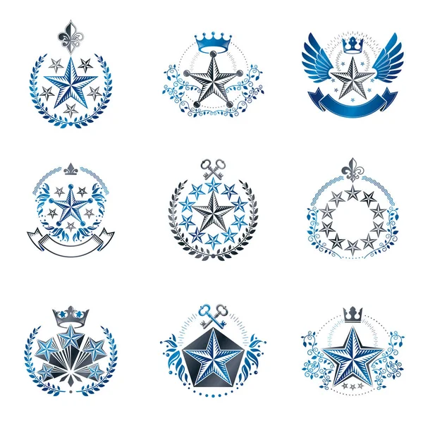 Conjunto Emblemas Estrellas Militares Heráldica Colección Elementos Diseño Vectorial Etiqueta — Archivo Imágenes Vectoriales