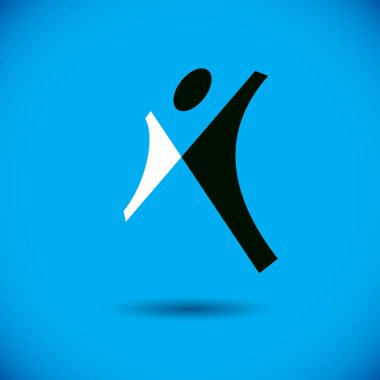 Neşeli soyut bireysel yükseltilmiş eller yukarı ile vektör Illustration. Özgürlük kavramsal simgesi. Mutluluk metafor sembolü. İş yenilik fikir yaratıcı logo.